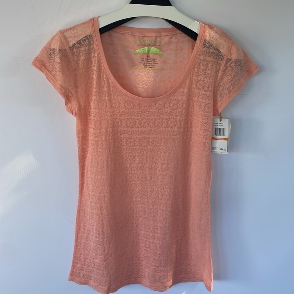 Earth Yoga Sheer Organic Cotton Blend Coral Peach Short Sleeve Tee Medium - Picture 9 of 14